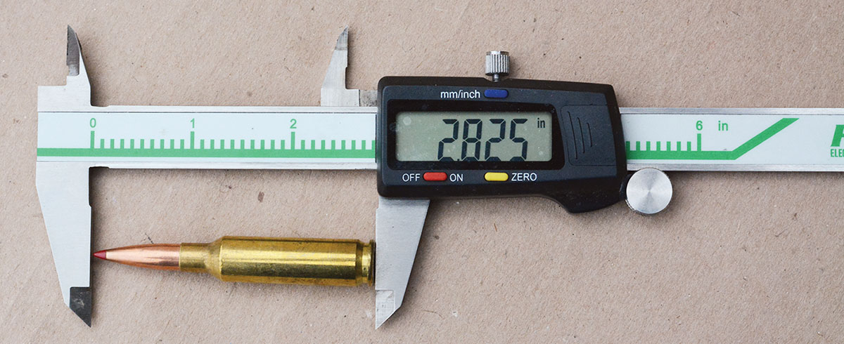 Maximum overall cartridge length for the 6.5 Creedmoor was originally 2.800 inches, but has now been changed to 2.825 inches.